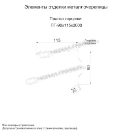 Планка торцевая 90х115х2000 (VikingMP E-20-9005-0.5)