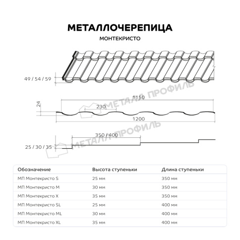 Металлочерепица МП Монтекристо-X (КЛМА-02-Anticato-0.5) фото 3