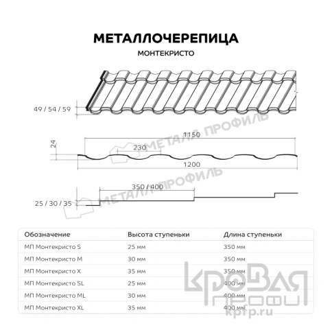 Металлочерепица МП Монтекристо-X (КЛМА-02-Anticato-0.5) фото 3