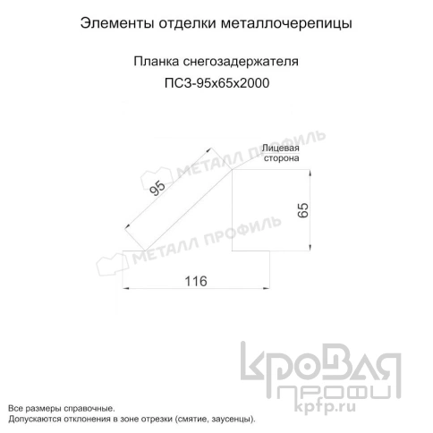 Планка снегозадержателя 95х65х2000 (PURMAN-20-9005-0.5) фото 1