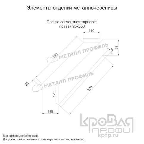 Планка сегментная торцевая правая 350 мм (VALORI-20-Violet-0.5) фото 3