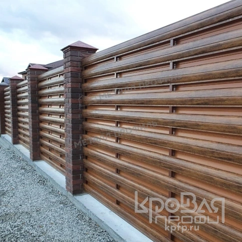 Штакетник металлический МП ELLIPSE-T 19х126 (ECOSTEEL_ТД-01-ЗолотойДуб-0.5) фото 2