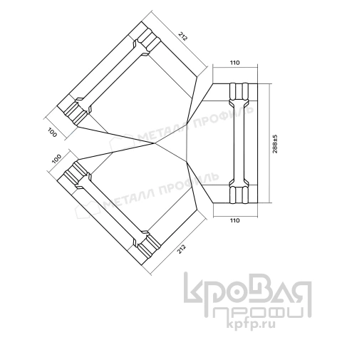 Y-образный тройник для круглого конька R110 (VikingMP-01-7016-0.45) фото 2