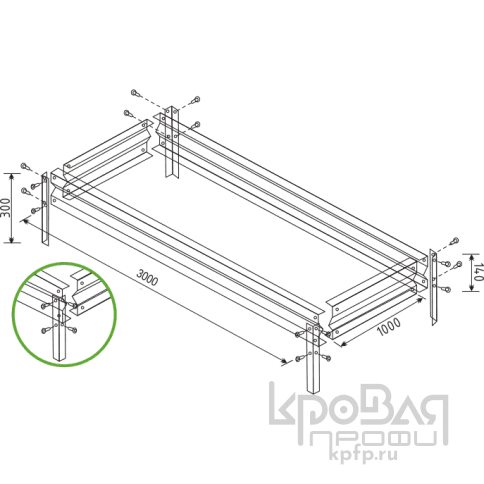 Садовая грядка металлическая оцинкованная ТИМЕР 3000х1000 мм (высота 14 см) фото 3