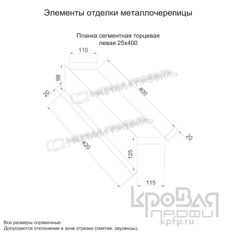 Планка сегментная торцевая левая 400 мм (VikingMP E-20-8004-0.5) фото 2